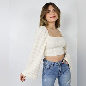 Never worn | Cream Sweater Top with Bell Sleeves | Crop Top | Solai | Medium